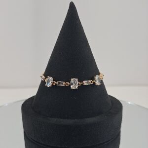 Rose Gold Plated Adjustable Bracelet • Oval Simulated Diamonds • Slider Style